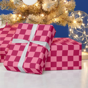 Papier Cadeau Noël Tartan Carreaux Rose Bourgogne Rétro
