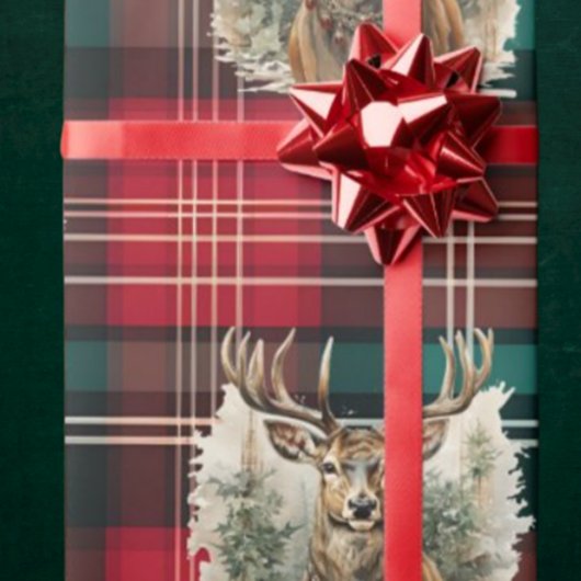 Papier Cadeau Noël Tartan Reindeer