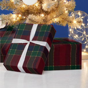 Papier Cadeau Noël Tartan Rouge Vert Or Élégant