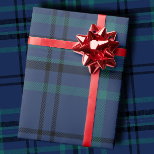 Papier Cadeau Noël Tartan Sombre Navy et Sarcelle Foncé