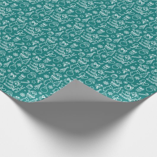 Papier Cadeau Noël Thème Bleu Vert Fête (Coin)