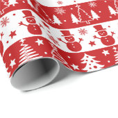 Papier Cadeau Noël traditionnel classique rouge et blanc (Coin rond)