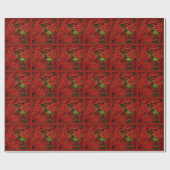 Papier Cadeau Noël traditionnel Peint Rouge Poinsettia (Plat)