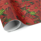 Papier Cadeau Noël traditionnel Peint Rouge Poinsettia (Coin rond)