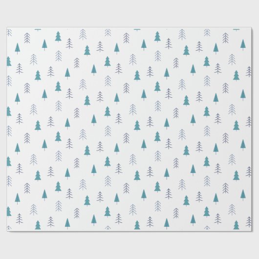 Papier Cadeau Noël traditionnel Russe Forêt d'hiver bleu (Plat)