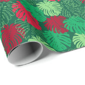 Papier Cadeau Noël tropical Rouge Vert Palm Feuille (Coin rond)