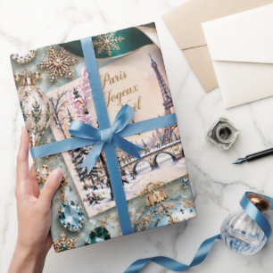 Papier Cadeau Noël Turquoise Émeraude Parisien