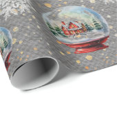 Papier Cadeau Noël ultime Neige Globes Acier Gris (Coin rond)