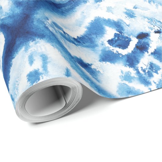 Papier Cadeau Noël Vacances Abstrait Tie Dye Motif Bleu (Coin rond)