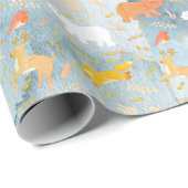 Papier Cadeau Noël Vacances Bois Animaux Aquarelle (Coin rond)