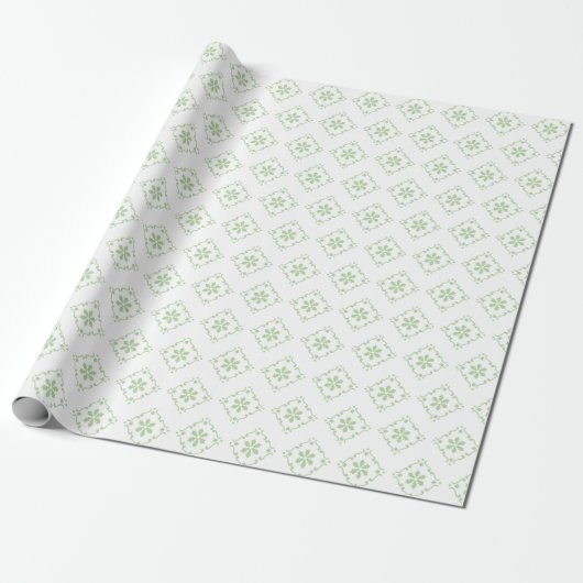 Papier Cadeau Noël Vacances Green Classic Motif de flocon de nei (Déroulé)