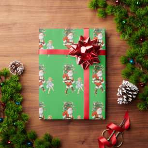 Papier Cadeau Noël Vacances Mignonne Vintage Père Noël Vert