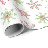 Papier Cadeau Noël Vacances Moderne Mignonne Rouge Vert Snowflak (Coin rond)