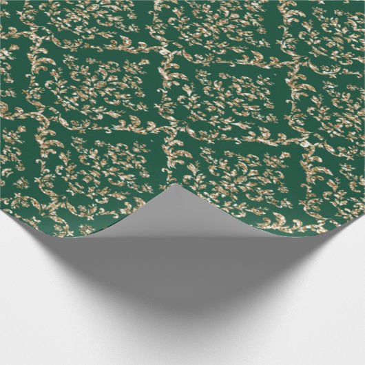 Papier Cadeau Noël Vacances Vert Parties scintillant or Damas (Coin)