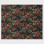 Papier Cadeau Noël/Vacances Vibrant Berries rouges & Feuilles (Plat)