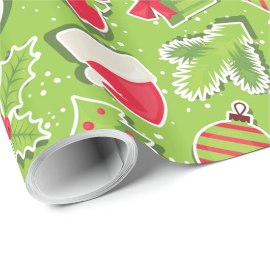 Papier Cadeau Noël vert (Coin rond)