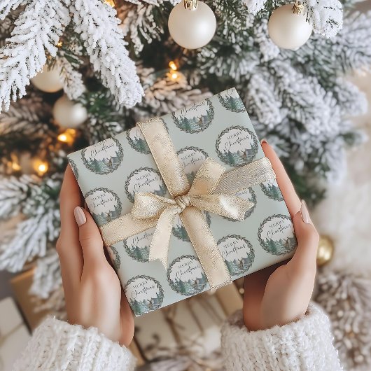 Papier Cadeau Noël Vert Aquarelle Pine Forêt Vacances