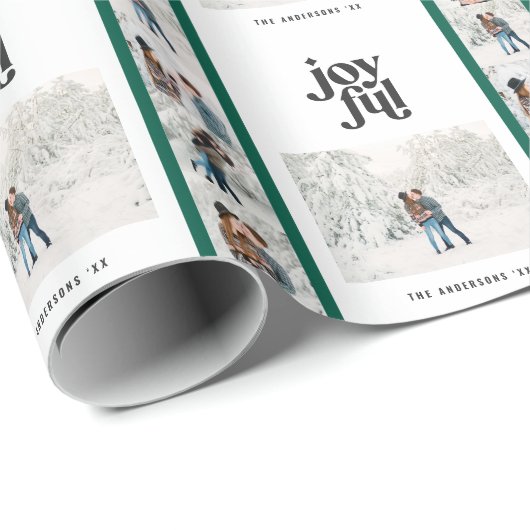 Papier Cadeau Noël vert chic moderne multi photo (Coin rond)