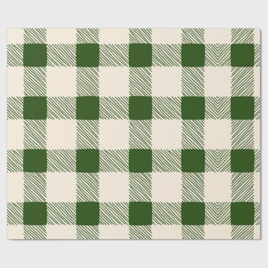 Papier Cadeau Noël Vert & Ecru Large Plaid Vacances Simple (Plat)