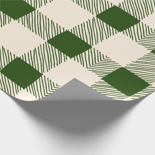 Papier Cadeau Noël Vert & Ecru Large Plaid Vacances Simple (Coin)