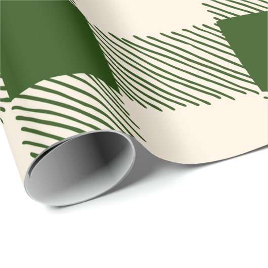 Papier Cadeau Noël Vert & Ecru Large Plaid Vacances Simple (Coin rond)