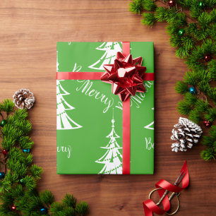Papier Cadeau Noël vert et blanc contemporain