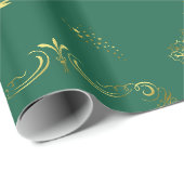 Papier Cadeau Noël vert et or décoratif (Coin rond)