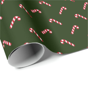Papier Cadeau Noël vert foncé rouge mignon sucre de canne élégan