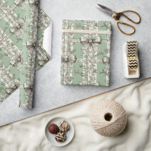 Papier Cadeau Noël vert français Toile motif ruban