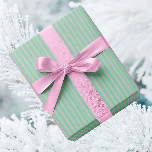 Papier Cadeau Noël Vert Menthe Rose Rayure Vintage 