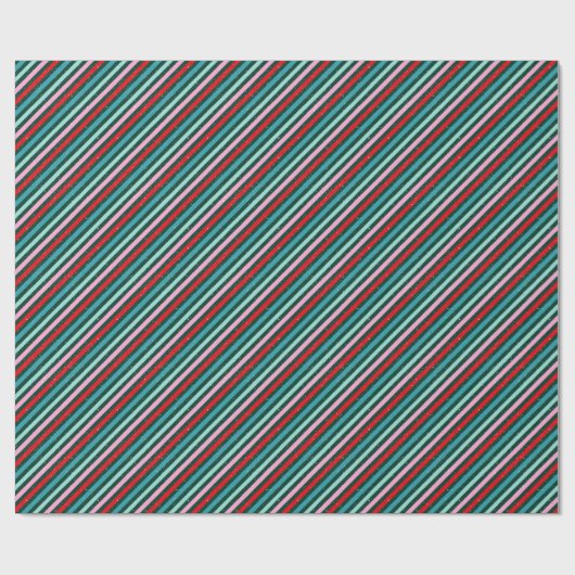 Papier Cadeau Noël vert Motif rayé unique (Plat)