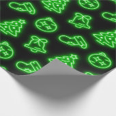Papier Cadeau Noël vert néon sur noir (Coin)