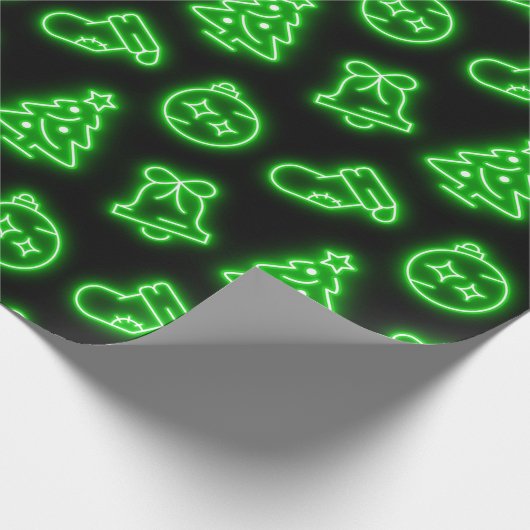 Papier Cadeau Noël vert néon sur noir (Coin)