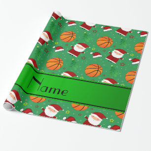 Papier Cadeau Noël vert nommé personnalisé de basket-ball
