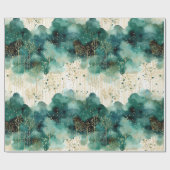 Papier Cadeau Noël Vert Or Blanc Arbres (Plat)