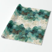 Papier Cadeau Noël Vert Or Blanc Arbres (Déroulé)