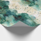 Papier Cadeau Noël Vert Or Blanc Arbres (Coin)