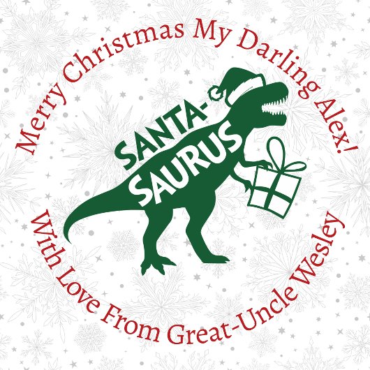 Papier Cadeau Noël vert personnalisé Père Noël-Saurus Dinosaur