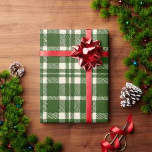 Papier Cadeau Noël Vert Plaid Pays Mignonne Festif Vacances
