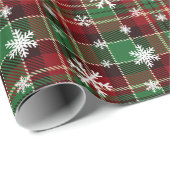 Papier Cadeau Noël vert, rouge avec des flocons blancs (Coin rond)