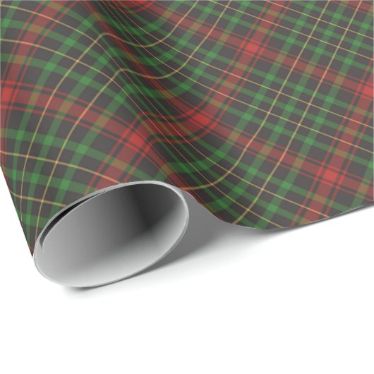 Papier Cadeau Noël vert rouge tartan plaid motif diagonal (Coin rond)