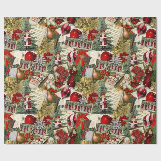 Papier Cadeau Noël victorien classique rouge et vert (Plat)