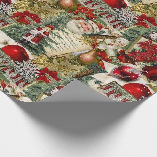 Papier Cadeau Noël victorien classique rouge et vert (Coin)