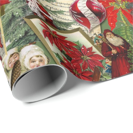 Papier Cadeau Noël victorien classique rouge et vert (Coin rond)