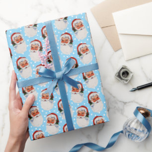 Papier Cadeau Noël Victorien Vintage Bleu Père Noël
