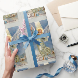 Papier Cadeau Noël Vintage Ange Volant
