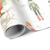 Papier Cadeau Noël vintage Aquarelle Pine Tree Nutcracker (Coin rond)