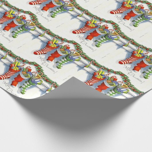 Papier Cadeau Noël Vintage, Bas, Cheminée (Coin)