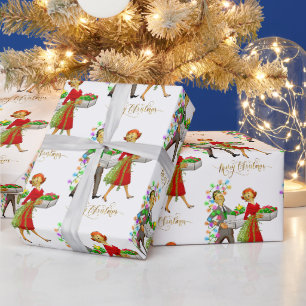 Papier Cadeau Noël vintage couple 1950 Joyeux Noël