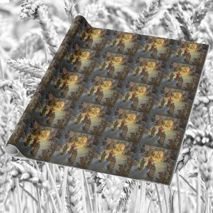 Papier Cadeau Noël vintage de la Nativité avec la visite des Mag